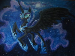 Size: 1024x768 | Tagged: safe, artist:grinu, nightmare moon, alicorn, pony, g4, acrylic painting, female, painting, solo, traditional art