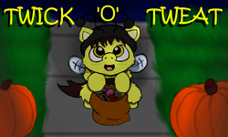 Size: 854x512 | Tagged: safe, artist:mr tiggly the wiggly walnut, fluffy pony, halloween, solo, trick or treat
