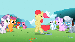 Size: 960x540 | Tagged: safe, screencap, apple bloom, cotton cloudy, diamond tiara, ruby pinch, scootaloo, silver spoon, sweetie belle, twist, earth pony, pony, g4, the cutie pox, adorabloom, animated, background pony, cute, cutie mark crusaders, female, glasses, hoop, jumping, loop-de-hoop, smiling