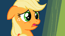 Size: 960x540 | Tagged: safe, screencap, applejack, earth pony, pony, g4, season 2, the cutie pox, animated, ears back, eye shimmer, female, frown, horrified, horror, open mouth, scared, shocked, solo, twitch, wide eyes