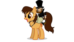 Size: 1920x1080 | Tagged: safe, artist:eirexe, oc, oc:maría teresa de los ponyos paguetti, earth pony, pony, 4chan, amazing horse, female, hat, mare, ponified, riding, simple background, song in the comments, top hat, transparent background, vector, ya es hora, ñ