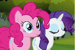 Size: 357x240 | Tagged: safe, edit, edited screencap, screencap, applejack, pinkie pie, rarity, g4, spike at your service, 4chan, animated, caption, female, gif with captions, image macro, moustache, spanish, ya es hora