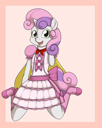 Size: 4800x6000 | Tagged: safe, artist:hivelordlusa, artist:kloudmutt, edit, sweetie belle, anthro, g4, absurd resolution, clothes, dress, female, mask, masking, ponyrumi, solo