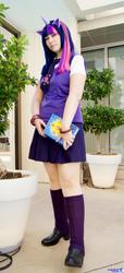 Size: 935x2048 | Tagged: safe, artist:positori, twilight sparkle, human, g4, book, cosplay, irl, irl human, photo, solo