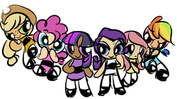 Size: 1280x720 | Tagged: safe, artist:hellocheeto, applejack, fluttershy, pinkie pie, rainbow dash, rarity, twilight sparkle, human, g4, chibi, crossover, dark skin, humanized, light skin, mane six, style emulation, the powerpuff girls