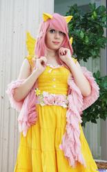 Size: 1268x2048 | Tagged: safe, artist:panda treats, artist:rose0fmay, fluttershy, human, g4, clothes, cosplay, dress, irl, irl human, photo, solo