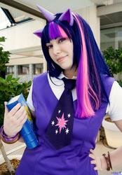 Size: 1426x2048 | Tagged: safe, artist:positori, twilight sparkle, human, g4, book, cosplay, irl, irl human, necktie, photo, solo