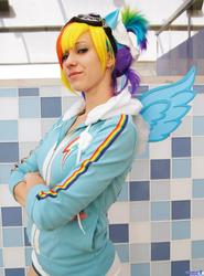 Size: 1514x2048 | Tagged: safe, artist:burloire, artist:rose0fmay, rainbow dash, human, g4, cosplay, irl, irl human, photo, solo