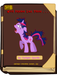 Size: 600x800 | Tagged: safe, twilight sparkle, g4, book, book cover meme, exploitable meme, female, insanity, meme, messy mane, solo, twilight snapple