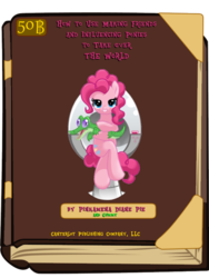 Size: 600x800 | Tagged: safe, gummy, pinkie pie, g4, book, book cover meme, exploitable meme, meme, sitting