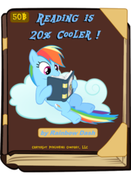 Size: 600x800 | Tagged: safe, daring do, rainbow dash, g4, 20% cooler, book, book cover meme, cloud, exploitable meme, female, meme, reading, solo