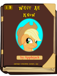 Size: 600x800 | Tagged: safe, applejack, g4, book, book cover meme, derp, exploitable meme, female, floppy ears, meme, silly, solo