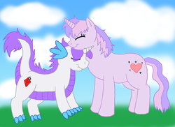 Size: 2836x2068 | Tagged: safe, artist:kakeru-higurashi, oc, oc only, oc:gem, oc:glitter, oc:glitter sparkle, dracony, interspecies offspring, my little pony genesis, offspring, offspring shipping, parent:pinkie pie, parent:rarity, parent:spike, parent:twilight sparkle, parents:sparity, parents:twinkie