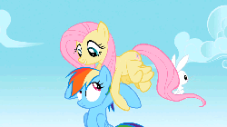 Size: 720x405 | Tagged: safe, screencap, angel bunny, fluttershy, rainbow dash, pegasus, pony, rabbit, g4, may the best pet win, season 2, angelbetes, animal, animated, blinking, carrying, cute, dashabetes, dragging, dust, dust cloud, episode, eye shimmer, eyeroll, eyes closed, female, flapping, flying, frown, lidded eyes, looking back, mare, open mouth, prehensile tail, shyabetes, smiling, talking, tree, trio, unamused
