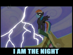 Size: 720x540 | Tagged: source needed, safe, edit, rainbow dash, g4, batman, batman the animated series, clothes, costume, female, i am the night, lightning, parody, solo, superhero