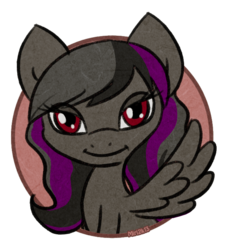 Size: 635x699 | Tagged: safe, artist:prettykitty, oc, oc only, oc:mishadash, pegasus, pony, bust, gray mane, red eyes, solo