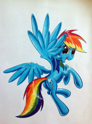 Size: 1900x2548 | Tagged: safe, artist:kiriall, rainbow dash, g4, female, happy, solo, traditional art