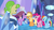 Size: 1280x720 | Tagged: safe, screencap, applejack, chickadee, ms. peachbottom, pinkie pie, rainbow dash, twilight sparkle, earth pony, pegasus, pony, unicorn, g4, games ponies play, my little pony: friendship is magic, crystal palace, female, horn, lidded eyes, mare, out of context, smiling