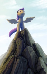 Size: 1300x2023 | Tagged: safe, artist:dahtamnay, scootaloo, g4, cliff, female, low angle, solo