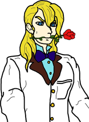 Size: 528x717 | Tagged: safe, artist:lycanianspike, prince blueblood, human, g4, barrelchest blueblood, flower, flower in mouth, humanized, light skin, male, mouth hold, rose, solo