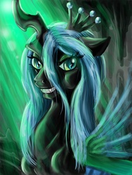 Size: 1200x1600 | Tagged: safe, artist:drizzthunter, queen chrysalis, changeling, changeling queen, g4, fangs, female, painting, solo