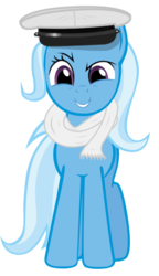 Size: 443x771 | Tagged: artist needed, safe, trixie, pony, unicorn, g4, clothes, female, grin, hat, mare, scarf, solo