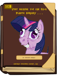 Size: 600x800 | Tagged: safe, twilight sparkle, g4, book cover, book cover meme, exploitable meme, faic, female, hoers, meme, plastic surgery, solo