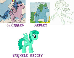 Size: 900x700 | Tagged: safe, artist:lauren faust, medley, spring melody, sprinkle medley, sprinkles (g1), g1, g4, g1 to g4, generation leap, name
