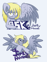 Size: 986x1292 | Tagged: safe, artist:extradan, derpy hooves, oc, oc only, oc:jerky hooves, g4, ask, solo, tumblr