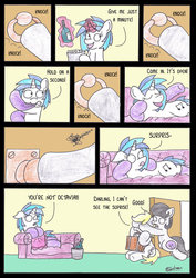 Size: 752x1063 | Tagged: safe, artist:bobthedalek, dj pon-3, octavia melody, vinyl scratch, oc, oc:mixed melody, oc:octavia's father, oc:octavia's mother, oc:ostinato melody, earth pony, pony, unicorn, g4, alcohol, champagne, clothes, comic, covering, draw me like one of your french girls, female, ice, implied lesbian, implied scratchtavia, implied shipping, male, socks, surprised, this was a mistake, we don't normally wear clothes, wine