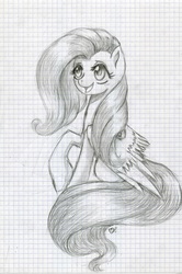 Size: 552x830 | Tagged: safe, artist:clio-syn-ch, fluttershy, g4, female, monochrome, solo, traditional art