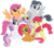 Size: 2456x2147 | Tagged: safe, artist:schwarzekatze4, apple bloom, babs seed, dinky hooves, rumble, scootaloo, sweetie belle, earth pony, pegasus, pony, unicorn, g4, alternate cutie mark, alternate mane six, alternate universe, corporate photo, earring, female, harmony-verse, horn, mane six opening poses, mare, next six, older, simple background, transparent background, vector