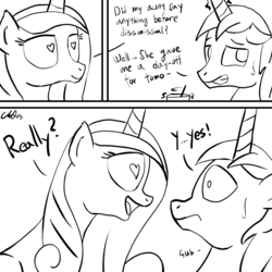 Size: 1000x1000 | Tagged: safe, artist:cs, princess cadance, shining armor, comic:day-off, g4, comic, female, imminent sex, male, monochrome, straight