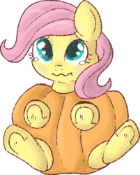 Size: 300x374 | Tagged: safe, artist:lulubell, fluttershy, g4, clothes, costume, crying, cute, female, filly, halloween, nightmare night, pumpkin, shyabetes, simple background, solo, transparent background, younger
