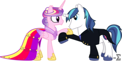 Size: 11090x5540 | Tagged: safe, artist:90sigma, princess cadance, shining armor, g4, absurd resolution, clothes, dress, kissing, simple background, suit, transparent background, vector