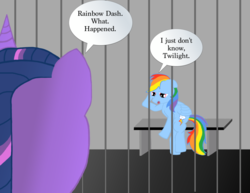 Size: 1017x786 | Tagged: safe, artist:rubiksart, rainbow dash, twilight sparkle, g4, duo, prison