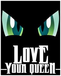 Size: 800x1000 | Tagged: dead source, safe, artist:grumbeerkopp, queen chrysalis, changeling, changeling queen, g4, eyes, female, poster, propaganda, solo, text, vector