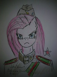 Size: 960x1280 | Tagged: safe, artist:lawrencexviii, pinkie pie, earth pony, anthro, g4, clothes, female, military uniform, pinkamena diane pie, solo, traditional art