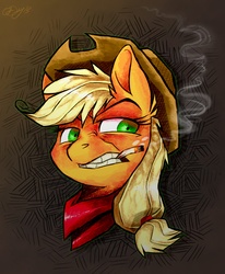 Size: 1772x2151 | Tagged: safe, artist:graystripe64, applejack, g4, badass, bandana, bust, cigarette, female, portrait, smoking, solo, western