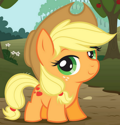 Size: 425x444 | Tagged: safe, artist:dawn, applejack, earth pony, pony, g4, chibi, day, female, looking at you, solo