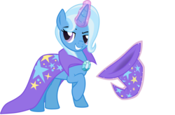 Size: 4563x3000 | Tagged: safe, artist:20pixels, artist:the smiling pony, trixie, pony, unicorn, g4, .svg available, 2013, alternate hairstyle, cape, clothes, female, grin, hat, horn, levitation, lidded eyes, magic, magic aura, mare, raised hoof, simple background, smiling, solo, standing, telekinesis, transparent background, trixie's cape, trixie's hat, vector