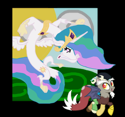 Size: 870x816 | Tagged: safe, artist:serhalu, discord, princess celestia, draconequus, pony, g4, celestequus, draconequified, ponified, species swap