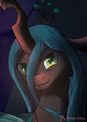 Size: 500x700 | Tagged: dead source, safe, artist:marbleyarns, queen chrysalis, g4, dark, female, looking at you, portrait, solo