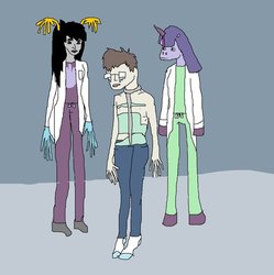 Size: 892x895 | Tagged: safe, artist:crystals1986, twilight sparkle, human, anthro, g4, brace, clothes, crossover, crying, doctor, glasses, homestuck, hospital, scoliosis, self insert, sick, topless