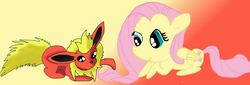 Size: 1024x349 | Tagged: safe, artist:princessofdestiny114, fluttershy, flareon, pony, g4, crossover, pokémon