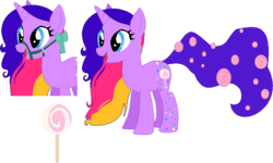 Size: 763x457 | Tagged: safe, artist:purplefoxgurl, artist:selenaede, oc, oc only, original species, augmented tail, candytail, lollipop