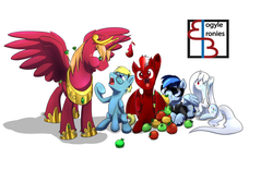 Size: 4500x3000 | Tagged: safe, artist:celerypony, big macintosh, oc, oc:celery, alicorn, pegasus, pony, unicorn, g4, alicornified, bigmacicorn, bogyle bronies, convention, derpycon, derpycon south, hair physics, jewelry, mane physics, panel, princess big mac, print, race swap, regalia, sunglasses