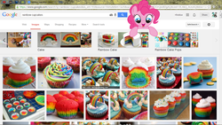 Size: 1024x576 | Tagged: safe, pinkie pie, earth pony, pony, g4, cupcake, food, fourth wall, google, google chrome, google search, microsoft windows, photo, rainbow cupcake