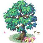Size: 150x150 | Tagged: safe, artist:pix3m, fluttershy, butterfly, g4, 16-bit, animated, female, pixel art, simple background, sleeping, solo, sprite, transparent background, tree, zzz