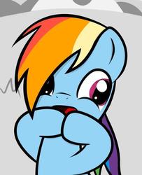 Size: 551x678 | Tagged: safe, artist:noobpwnerr, edit, rainbow dash, g4, cute, derp, female, gasp, rainbow derp, solo